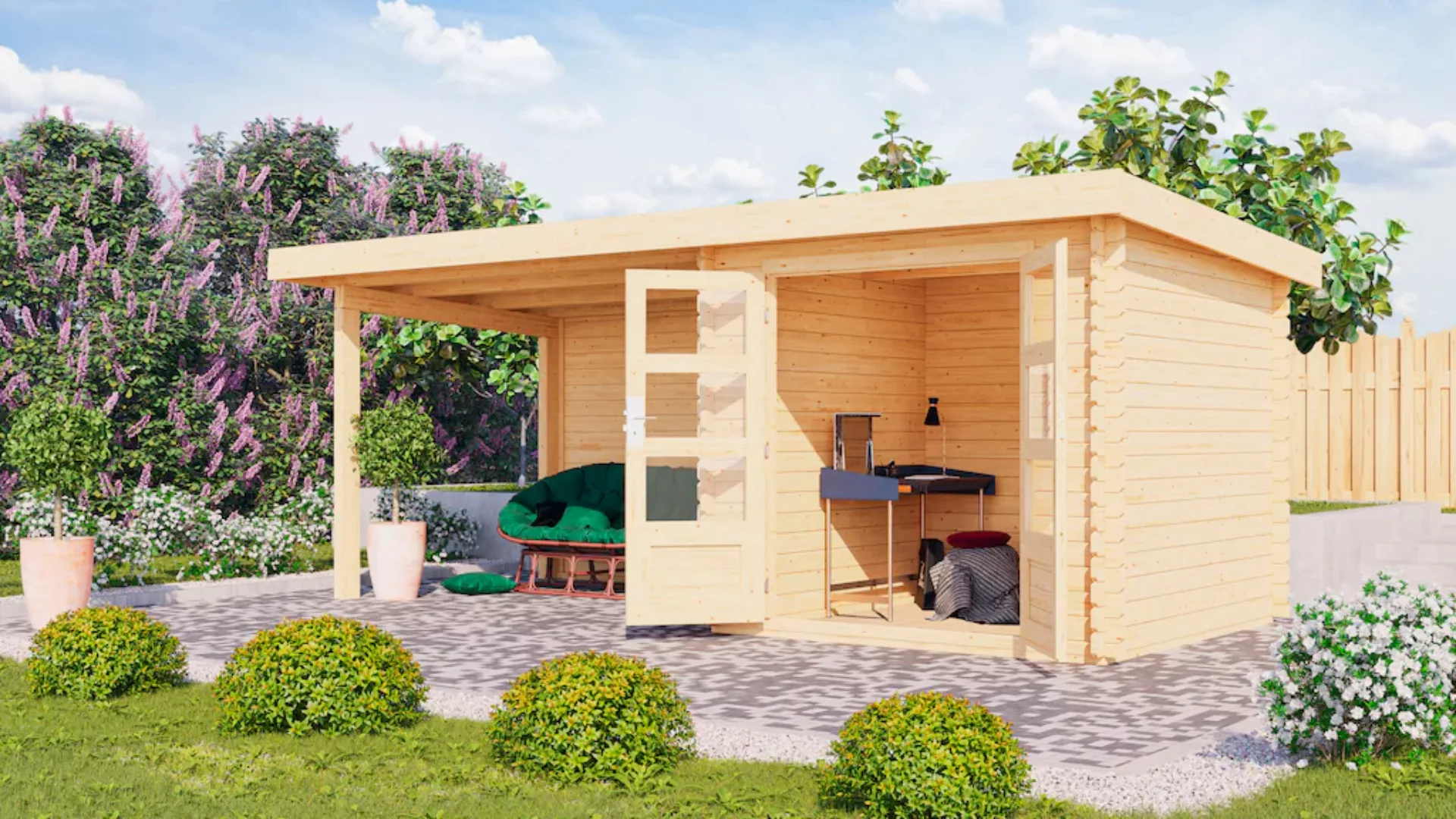 Karibu Gartenhaus "Schloßsee 2", mit Boden, Anbaudach und Rückwand günstig online kaufen