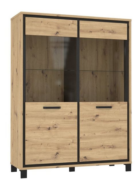 expendio Vitrine Thore 7 Artisan Eiche / Schwarz Eiche 121x161x42 cm mit So günstig online kaufen