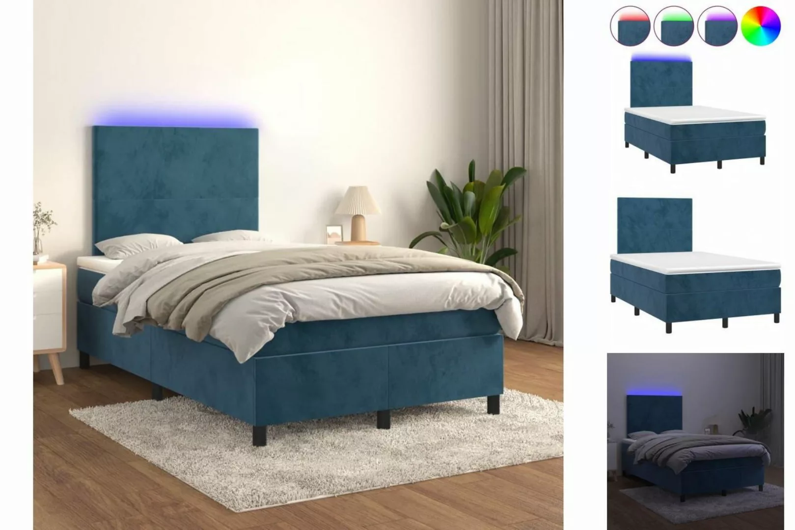 vidaXL Boxspringbett Boxspringbett mit Matratze LED Dunkelblau 120x200 cm S günstig online kaufen