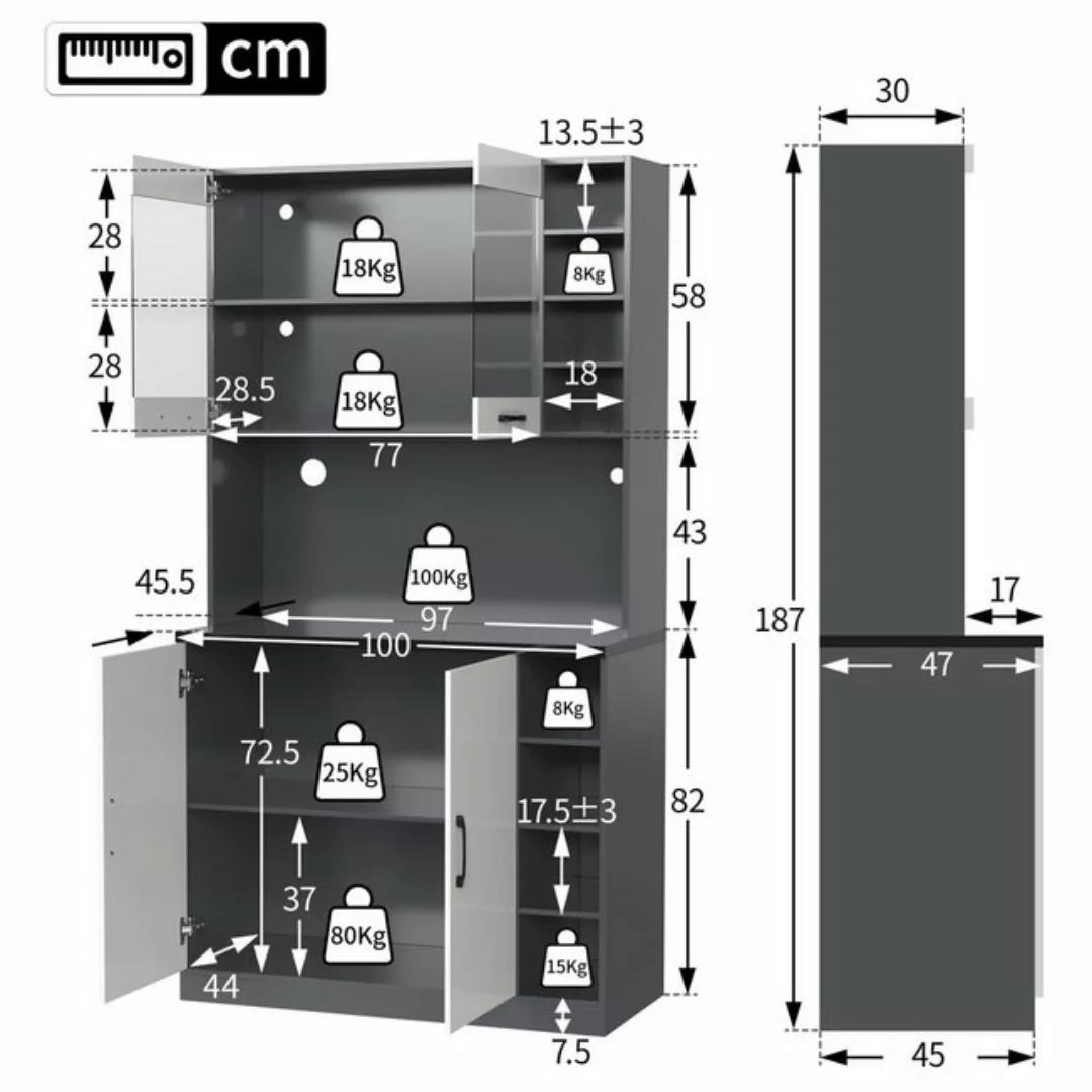 Ulife Küchenbuffet Küchenschrank aus Holz mit LED und viel Platz für Mikrow günstig online kaufen