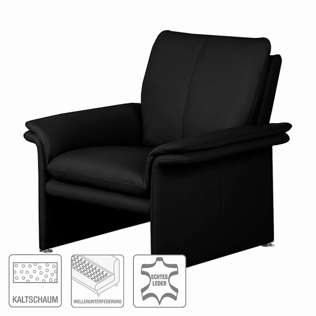 home24 Modoform Sessel Capri Schwarz Echtleder 95x90x88 cm (BxHxT) günstig online kaufen