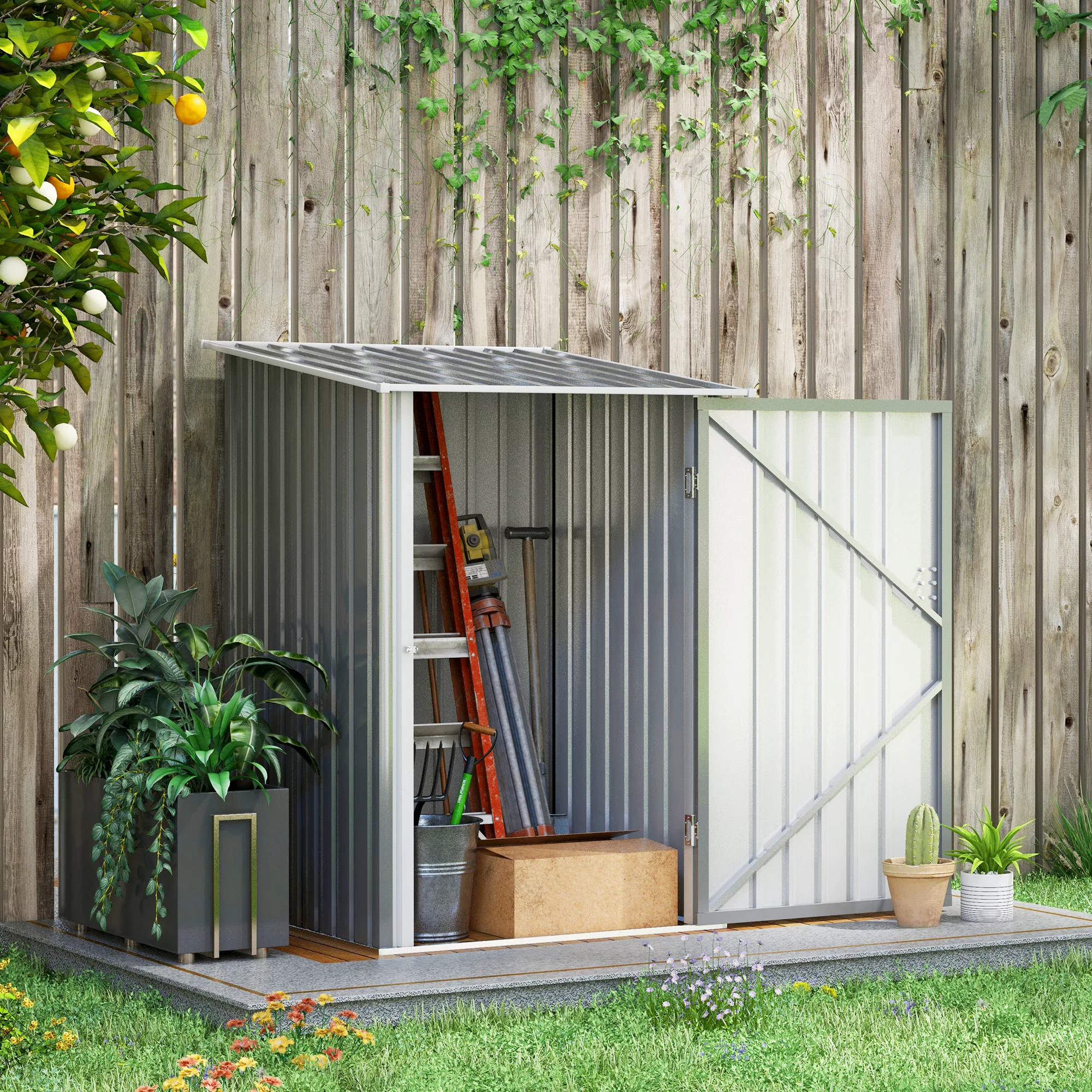 Outsunny Stahl Gerätehaus 0,92 m²  Abschließbarer Gartenschrank mit Pultdac günstig online kaufen