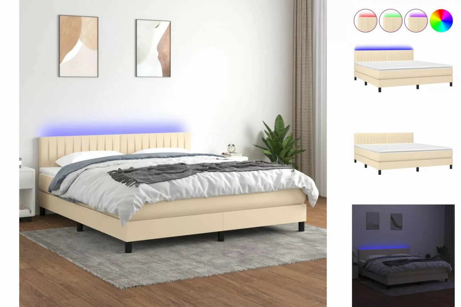 vidaXL Bettgestell Boxspringbett mit Matratze LED Creme 180x200 cm Stoff Be günstig online kaufen