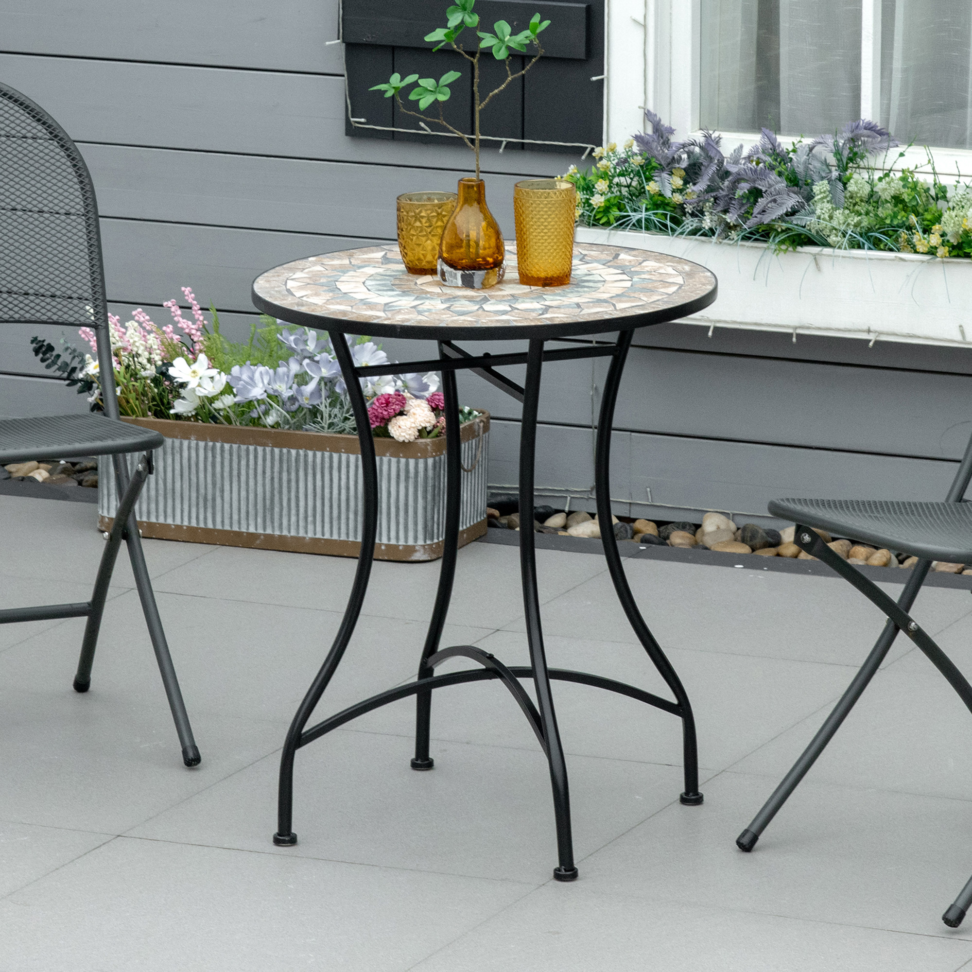 Outsunny Gartentisch Mosaiktisch rund Bistrotisch mit Keramik Mosaikplatte günstig online kaufen