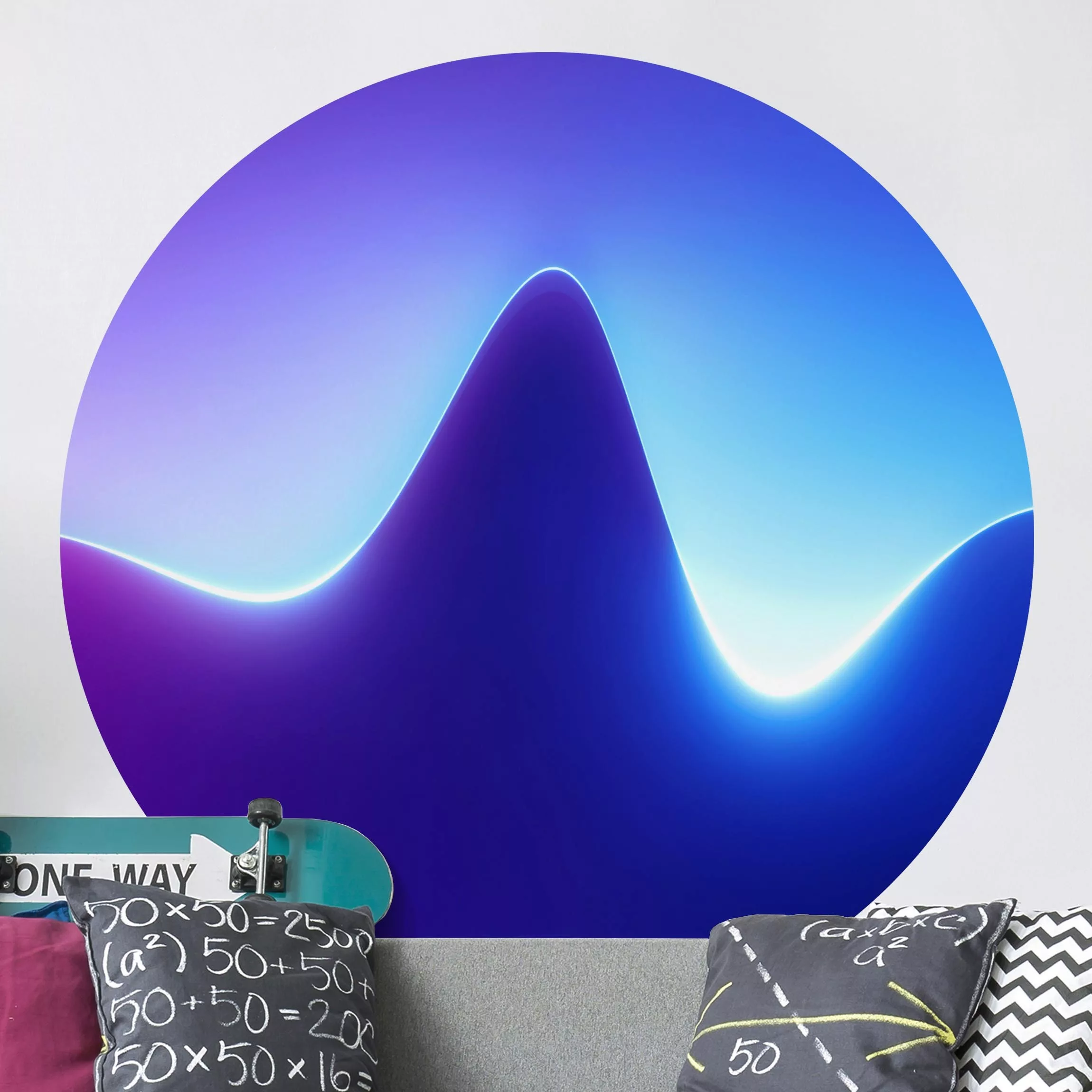 Runde Tapete selbstklebend Lichtwelle auf Blau günstig online kaufen