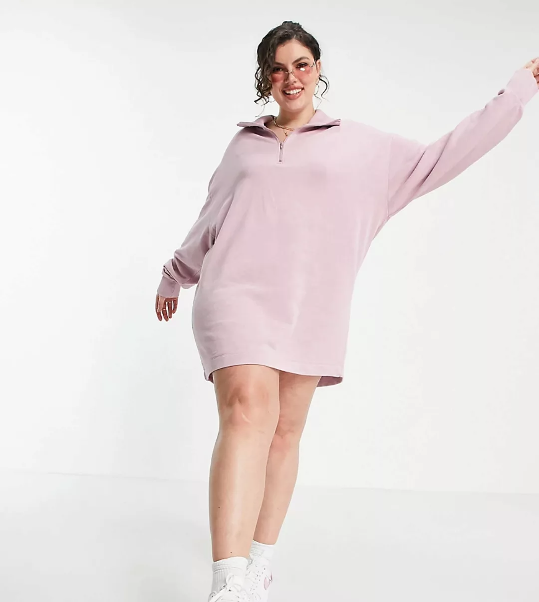 COLLUSION Plus – Exklusives Kleid mit Stehkragen in verwaschenem Rosa günstig online kaufen