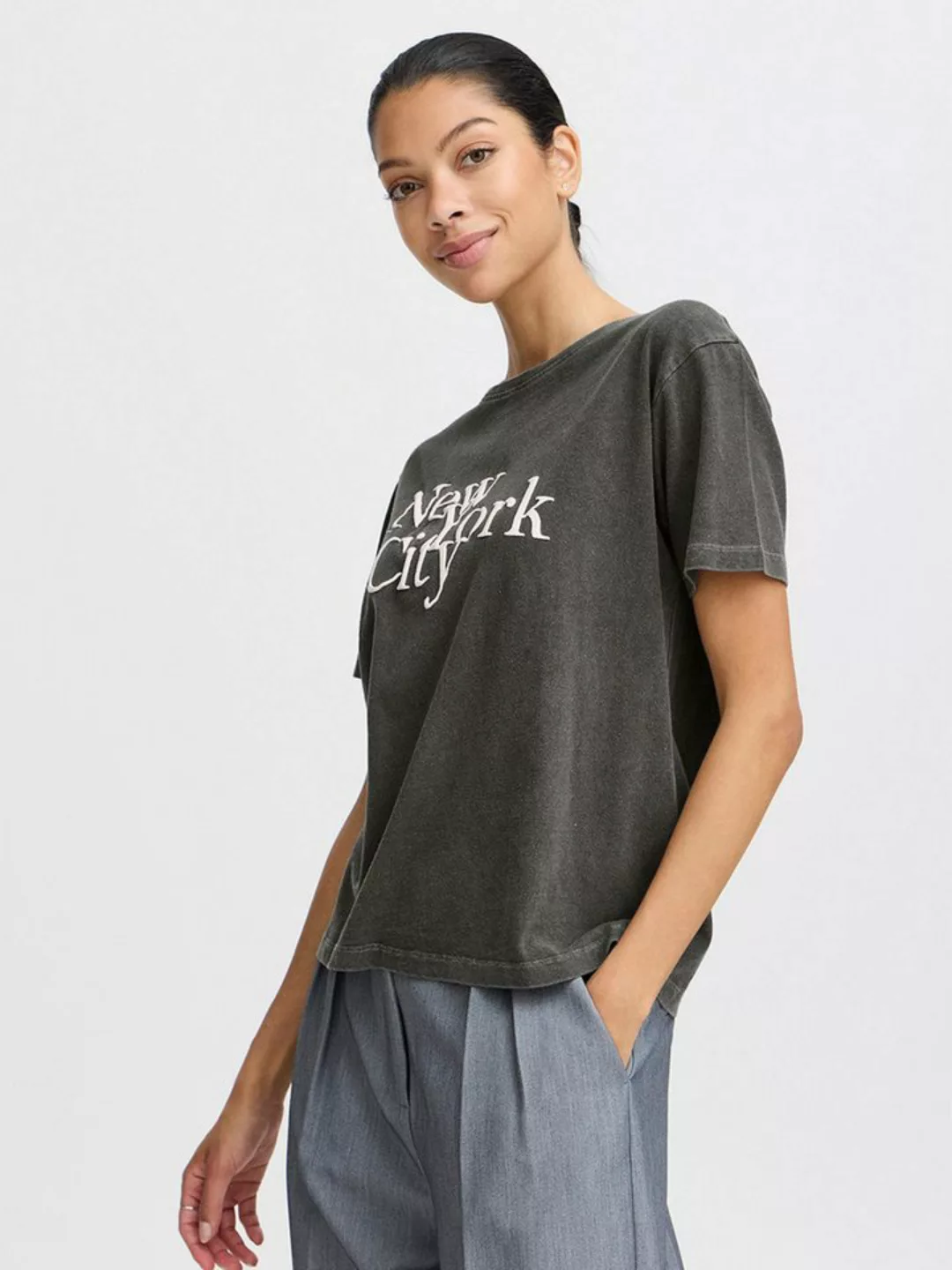 b.young T-Shirt T-Shirt Relaxed Fit NYC Print Weich Lässig 7991 in Grau günstig online kaufen