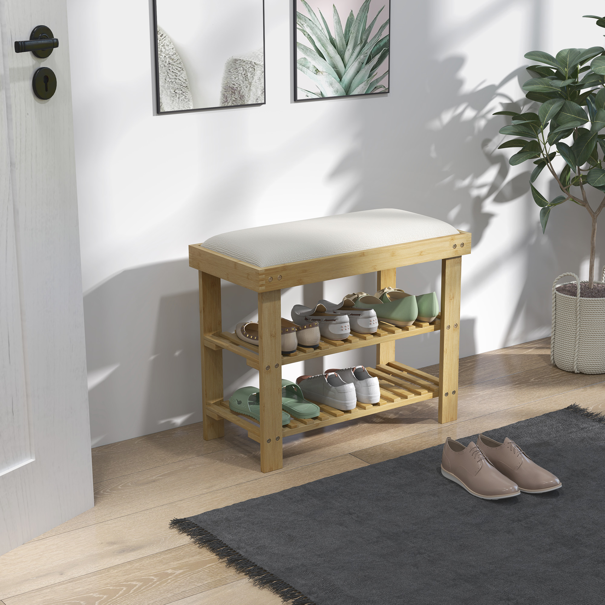 HOMCOM Schuhbank mit Sitzfläche, Bambus Sitzbank mit Stauraum, Schuhregal m günstig online kaufen