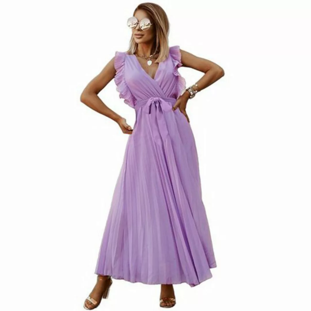 KIKI Dirndl Sexy einfarbiges Kleid aus Chiffon mit Faltenrock und Rüschenär günstig online kaufen