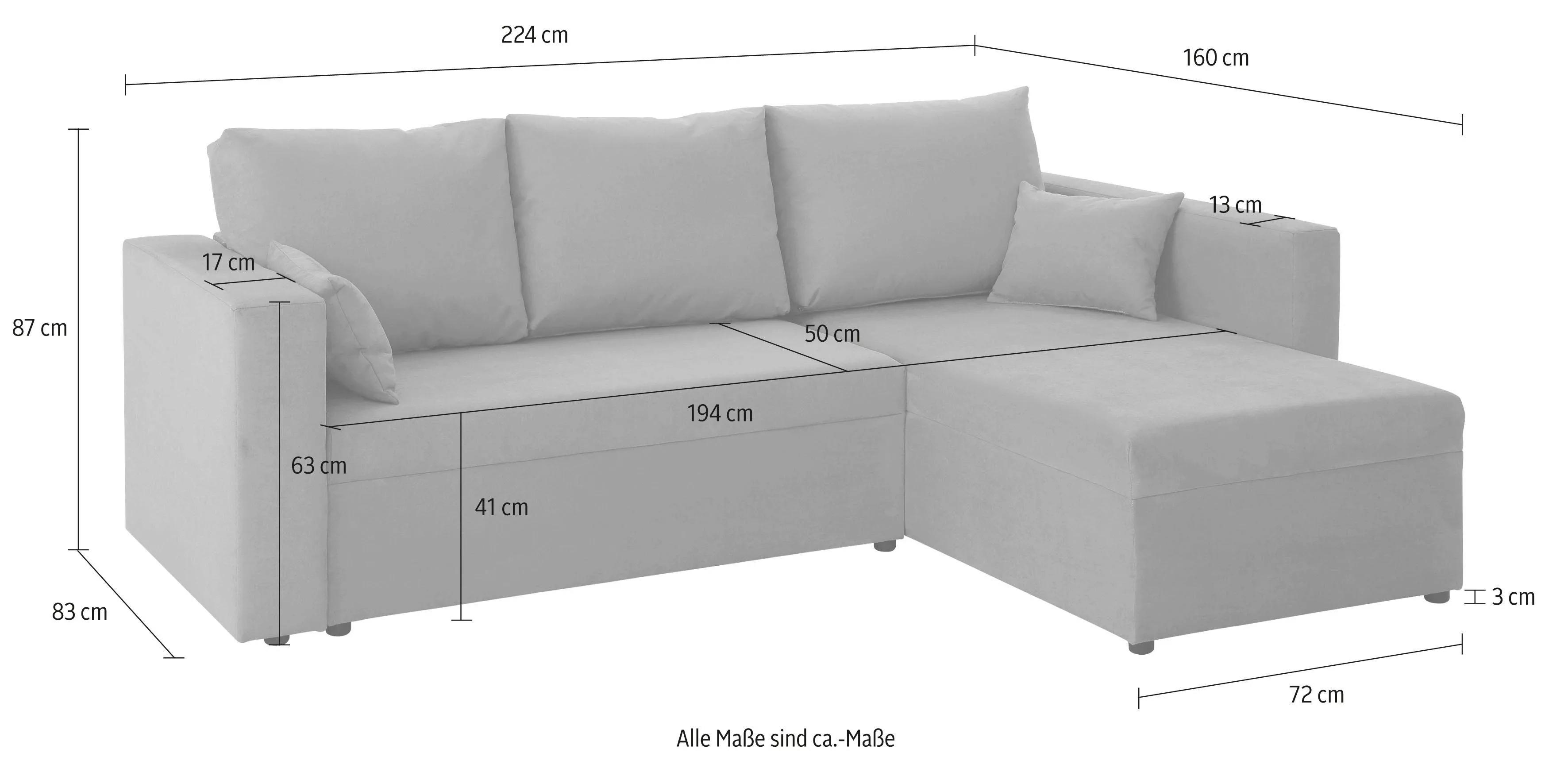 Home affaire Ecksofa "Pur L-Form", wahlweise mit Bettfunktion günstig online kaufen