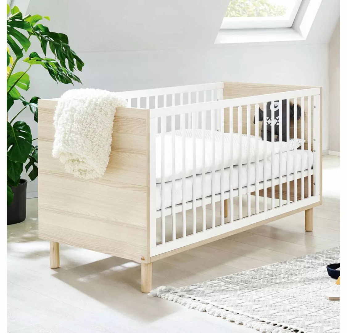 Lomadox Babybett FERRARA-134, Babyzimmer in weiß mit Esche Dekor und Schlup günstig online kaufen