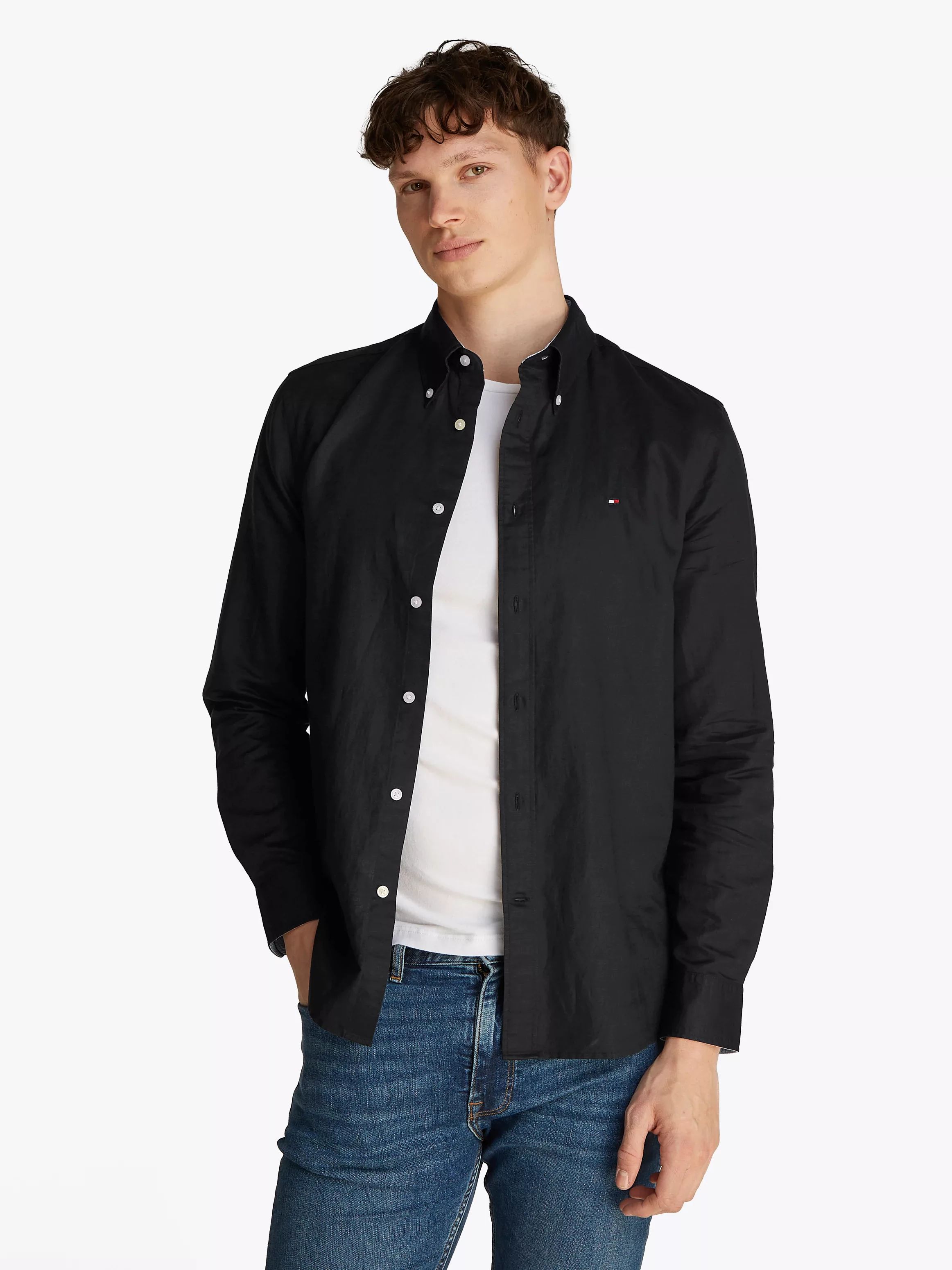 Tommy Hilfiger Langarmhemd "LINEN BLEND SOLID RF SHIRT", mit Button-down-Kr günstig online kaufen