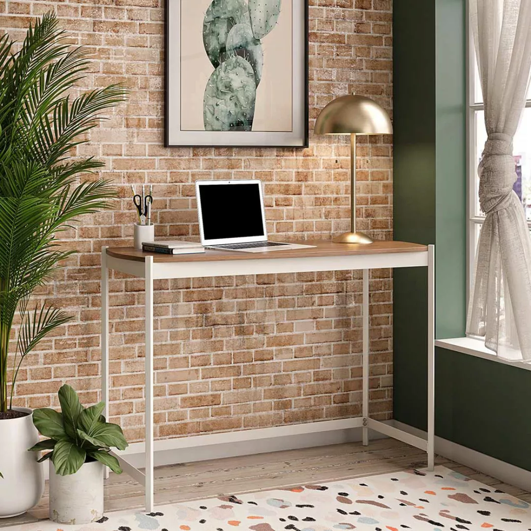 Günstiger Schreibtisch in Walnussfarben und Weiß 107 cm breit günstig online kaufen