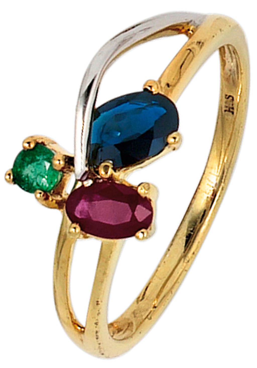 JOBO Goldring "Ring mit Rubin Safir Smaragd", 585 Gold bicolor günstig online kaufen