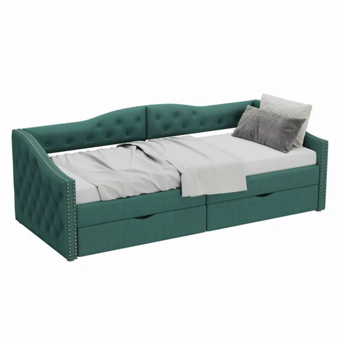 Flieks Daybett, Leinen Schlafsofa Tagesbett 90x200cm mit 2 Schubladen günstig online kaufen