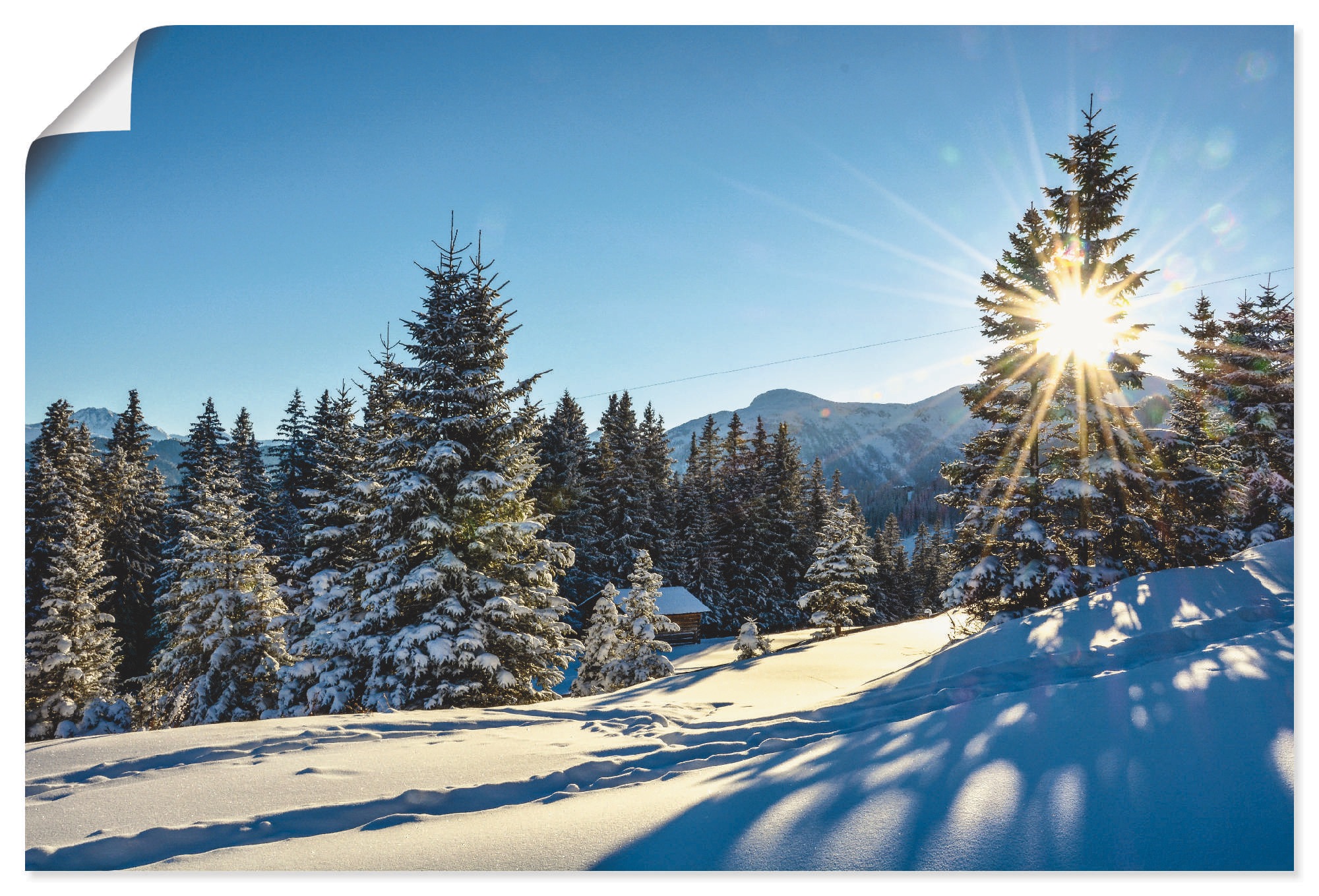 Artland Poster »Winterlandschaft mit Sonnenstern«, Berge, (1 St.), als Alub günstig online kaufen