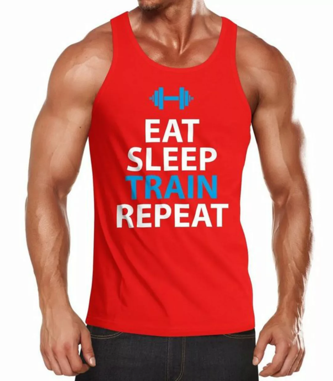 MoonWorks Tanktop Herren Tanktop Eat Sleep Train Repeat Bodybuilder Fitness günstig online kaufen