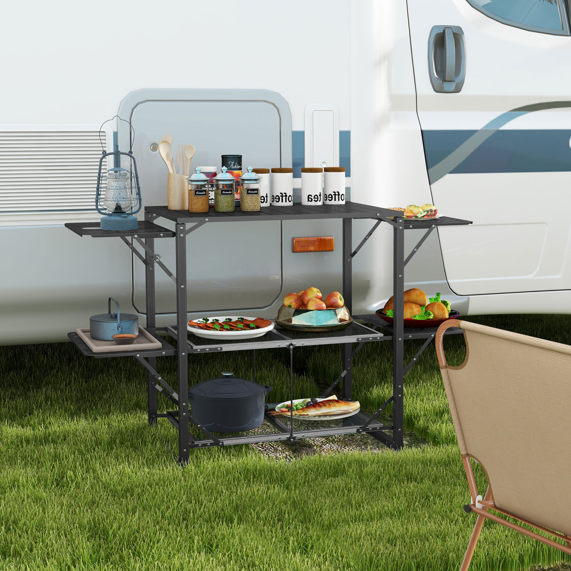 Outsunny Campingküche Faltbarer Campingtisch aus Stahl und Aluminium mit Tr günstig online kaufen