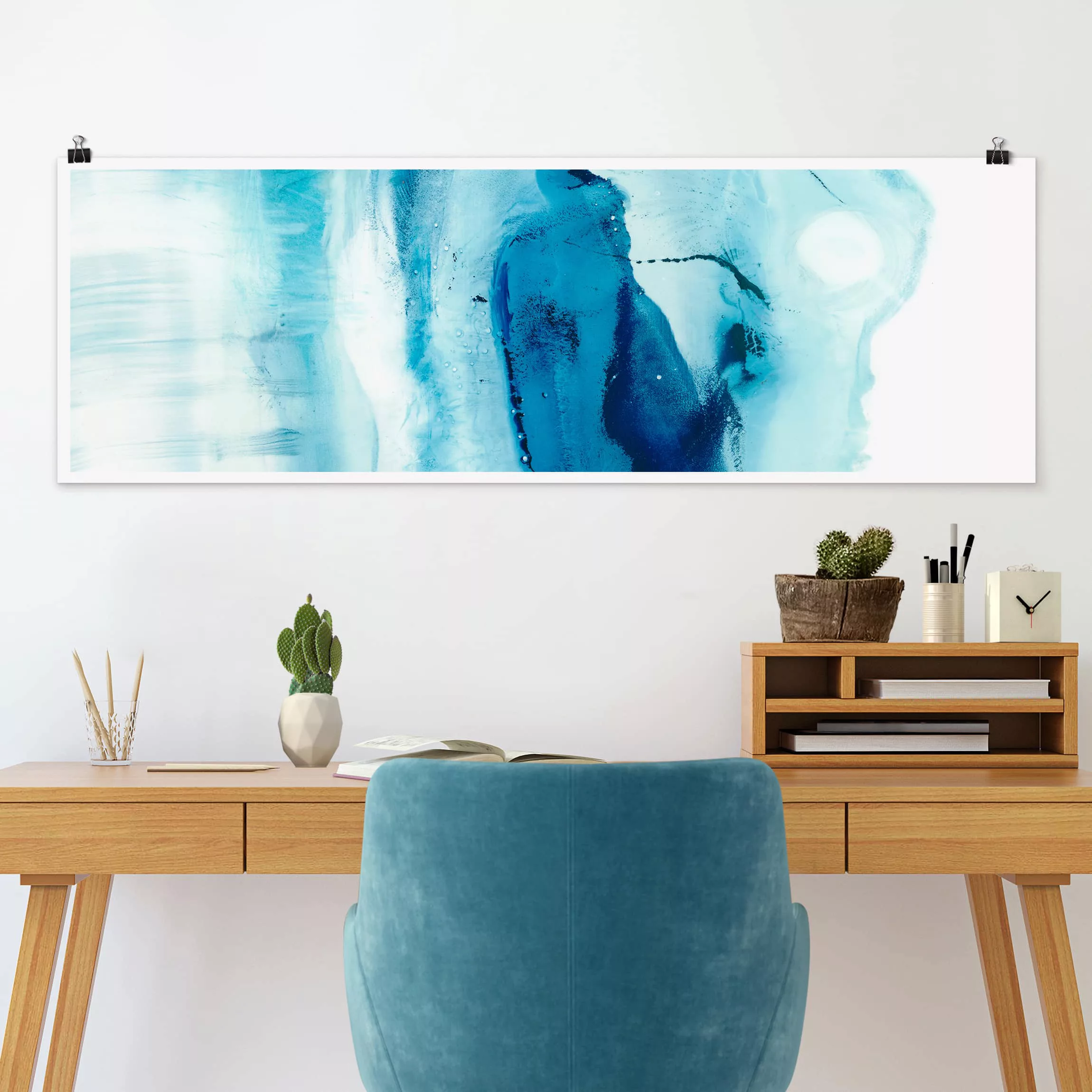 Panorama Poster Abstrakt Blaue Strömung I günstig online kaufen