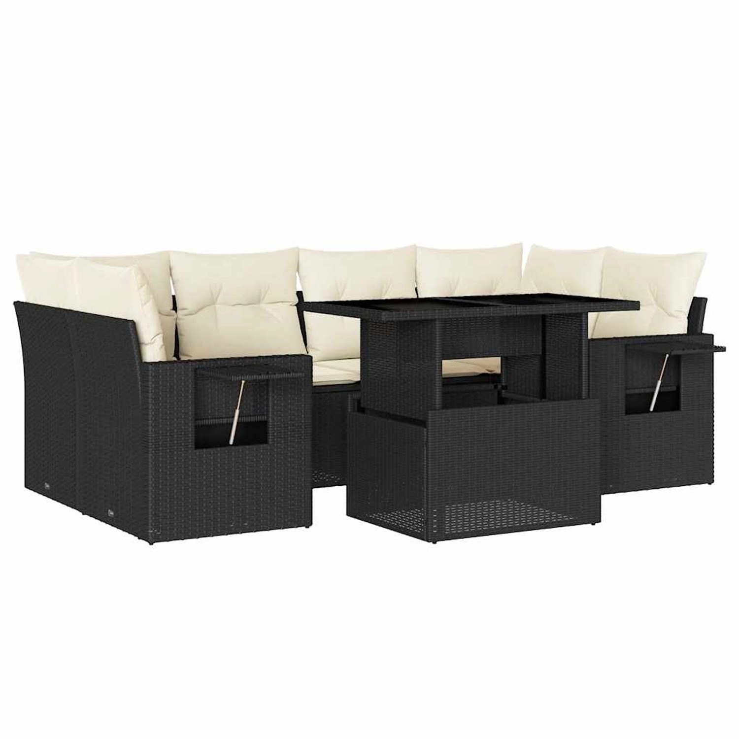 vidaXL 7-Tlg Garten-Sofagarnitur mit Kissen Schwarz Poly Rattan 3267756 günstig online kaufen