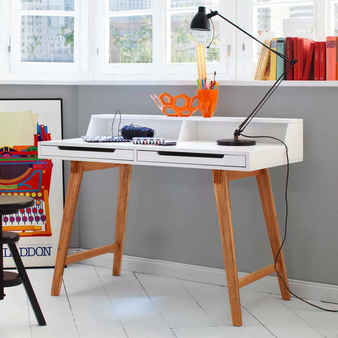 Design Schreibtisch in Buche Weiß 110 cm breit günstig online kaufen