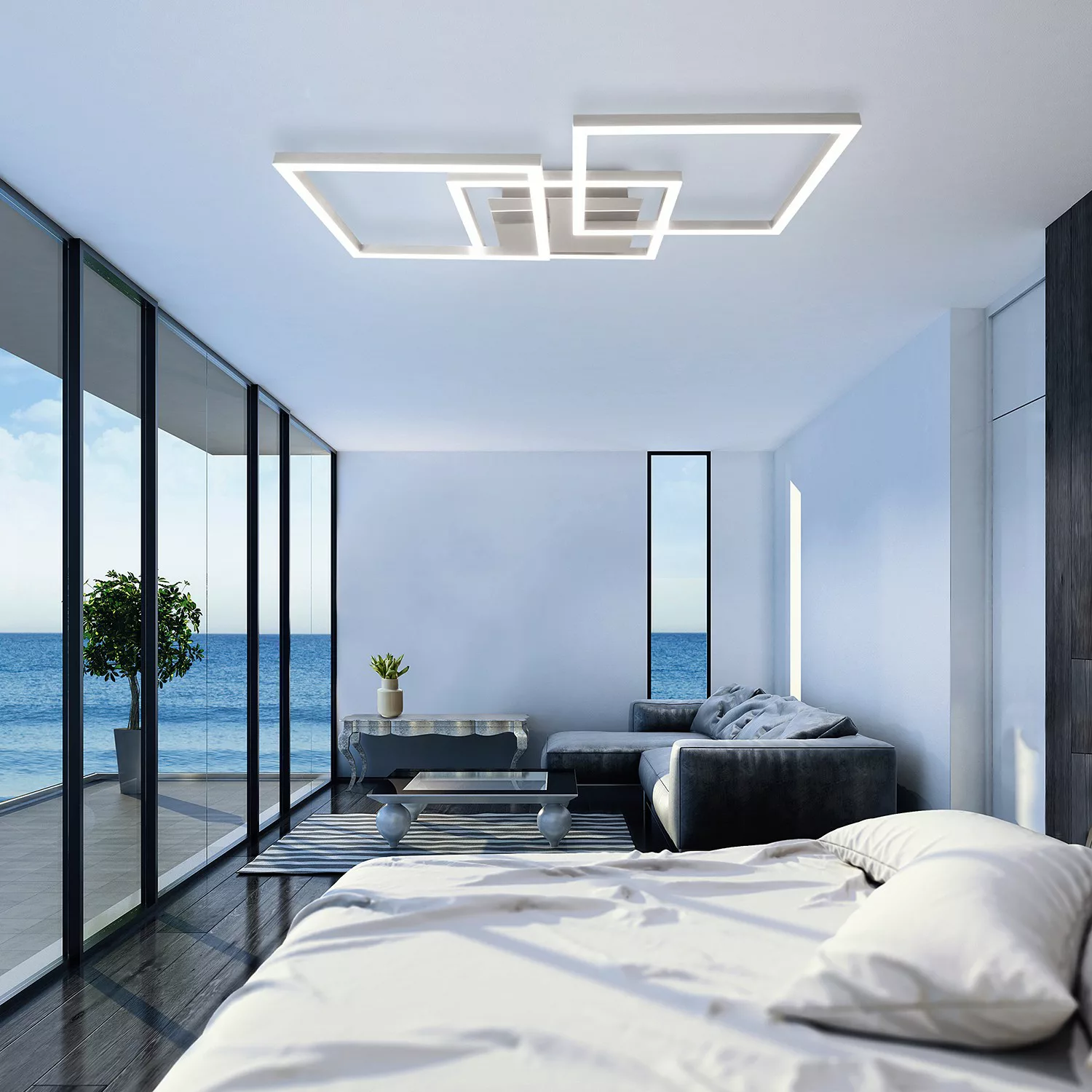 LED-Deckenleuchte Frame step-dim chrom-alu 76x37cm günstig online kaufen