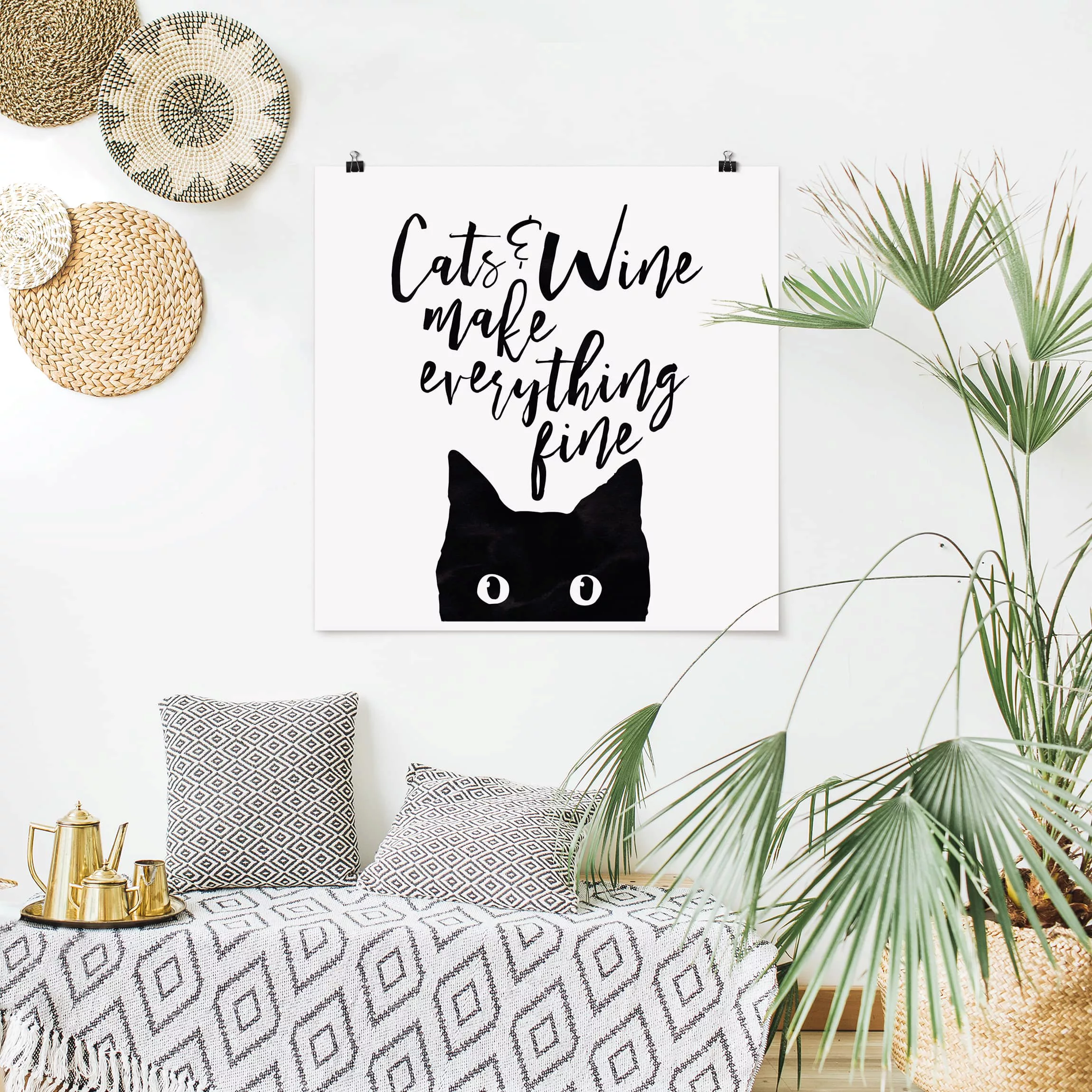 Poster - Quadrat Cats and Wine make everything fine günstig online kaufen