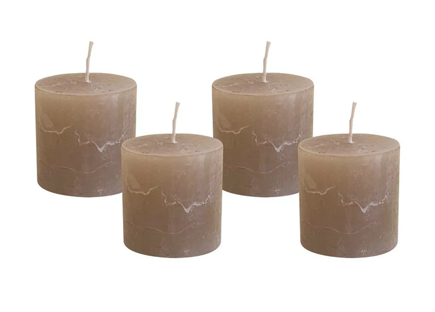4 Rustic Stumpenkerzen Premium Kerze Taupe 5x5cm - 15 Std Brenndauer günstig online kaufen