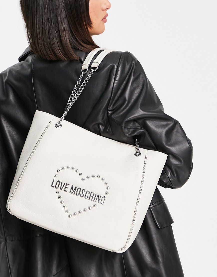 Love Moschino – Tragetasche in Elfenbeinweiß mit Herzlogo günstig online kaufen