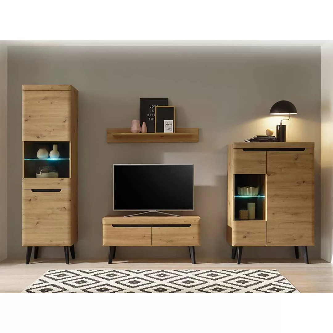Wohnzimmerwand mit Regal in Wildeichefarben Skandi Stil (vierteilig) günstig online kaufen