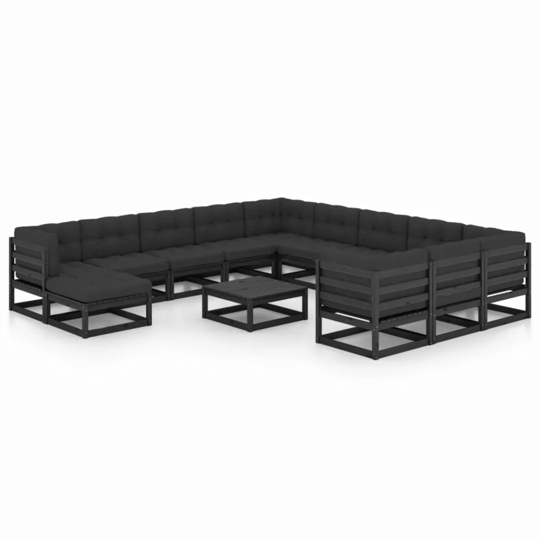 13-tlg. Garten-lounge-set Mit Kissen Schwarz Massivholz Kiefer günstig online kaufen