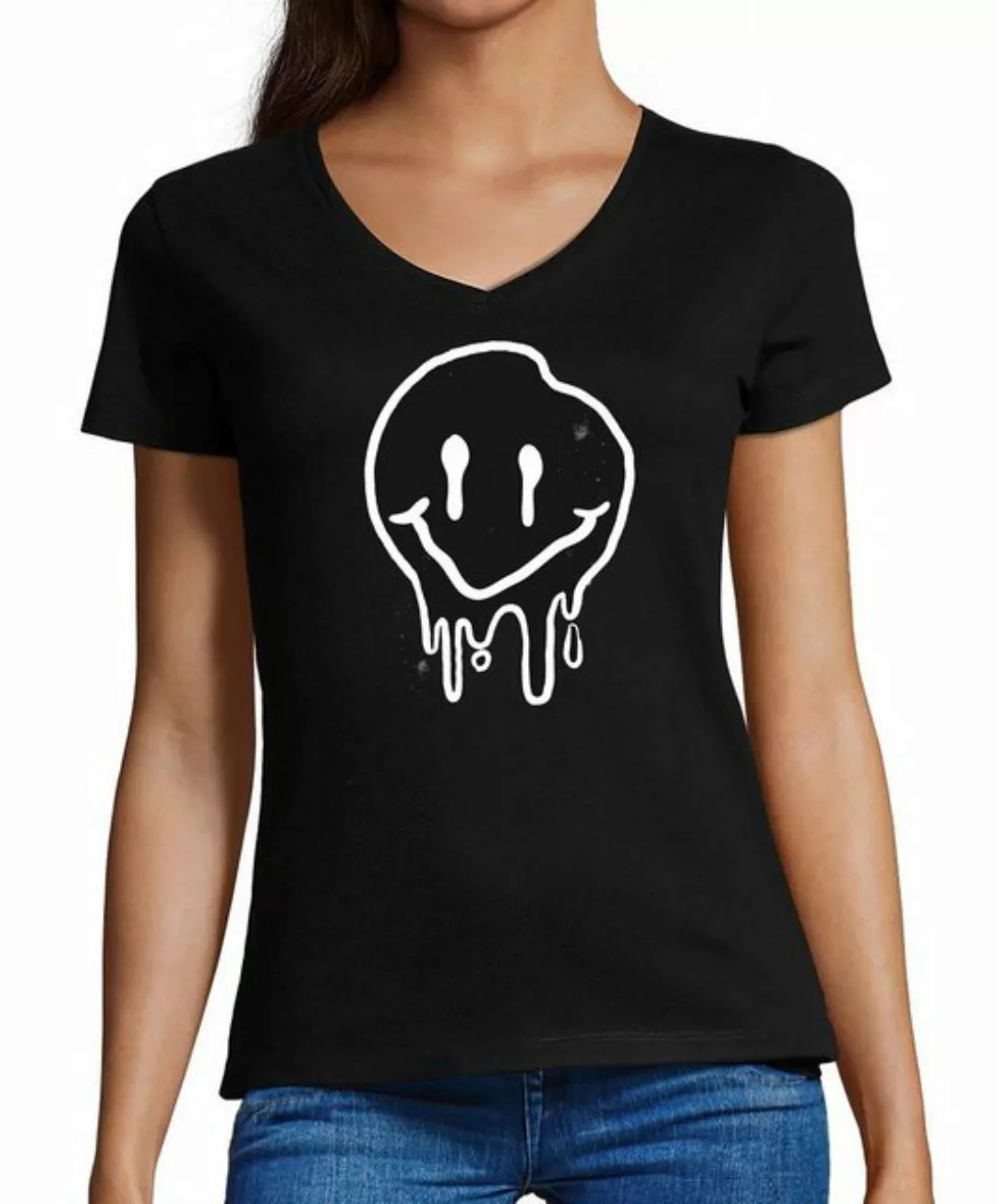 MyDesign24 T-Shirt Damen Smiley Print Shirt - Lächelnder verlaufender Smile günstig online kaufen