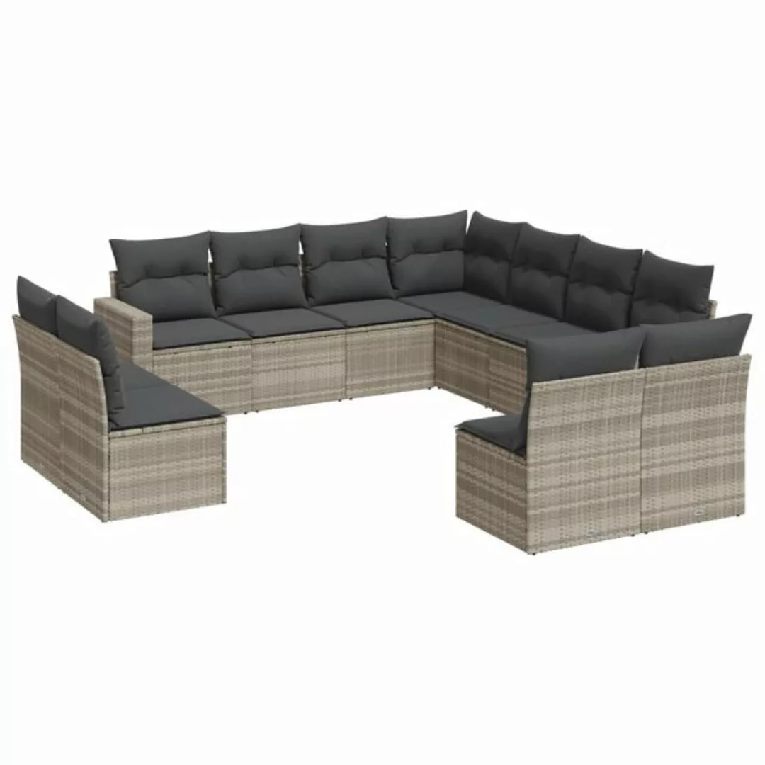 vidaXL Sofaelement 11-tlg. Garten-Sofagarnitur mit Kissen Hellgrau Poly Rat günstig online kaufen