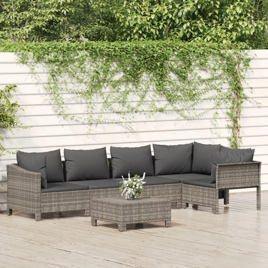 Vidaxl 6-tlg. Garten-lounge-set Mit Kissen Grau Poly Rattan günstig online kaufen