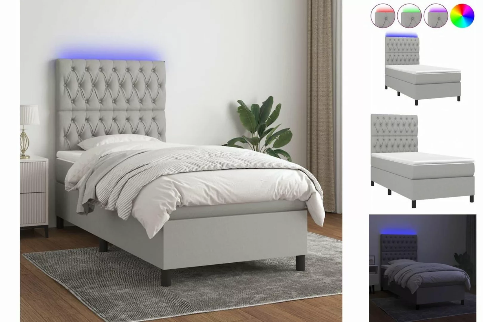 vidaXL Bettgestell Boxspringbett mit Matratze LED Hellgrau 90x190 cm Stoff günstig online kaufen