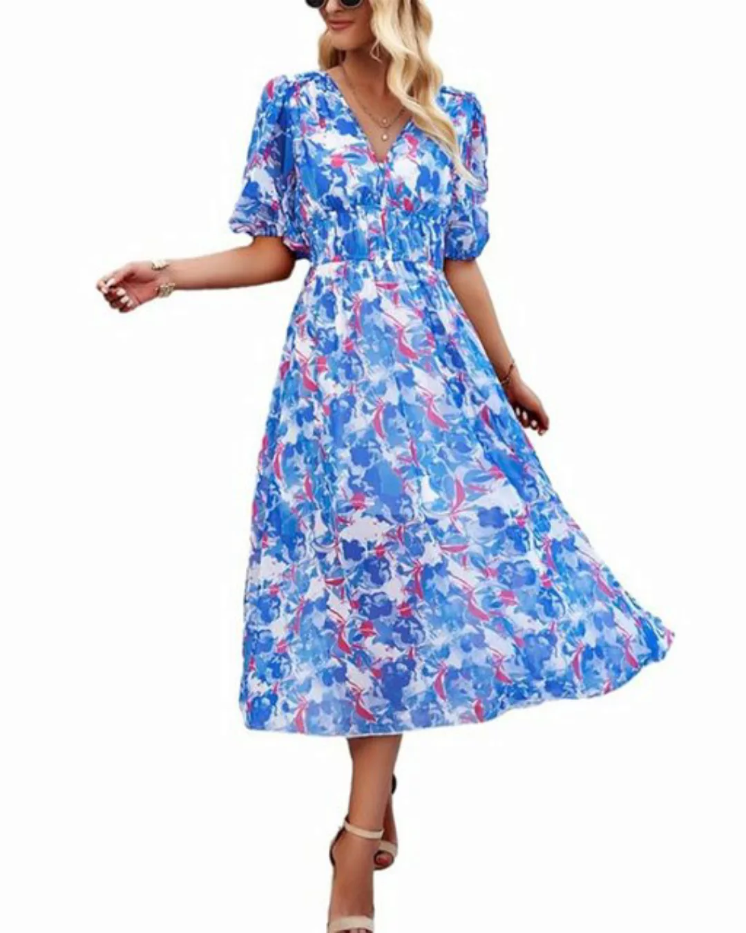 B.X A-Linien-Kleid Damen Sommerkleid  Puffärmel locker Midikleid breitem Sa günstig online kaufen