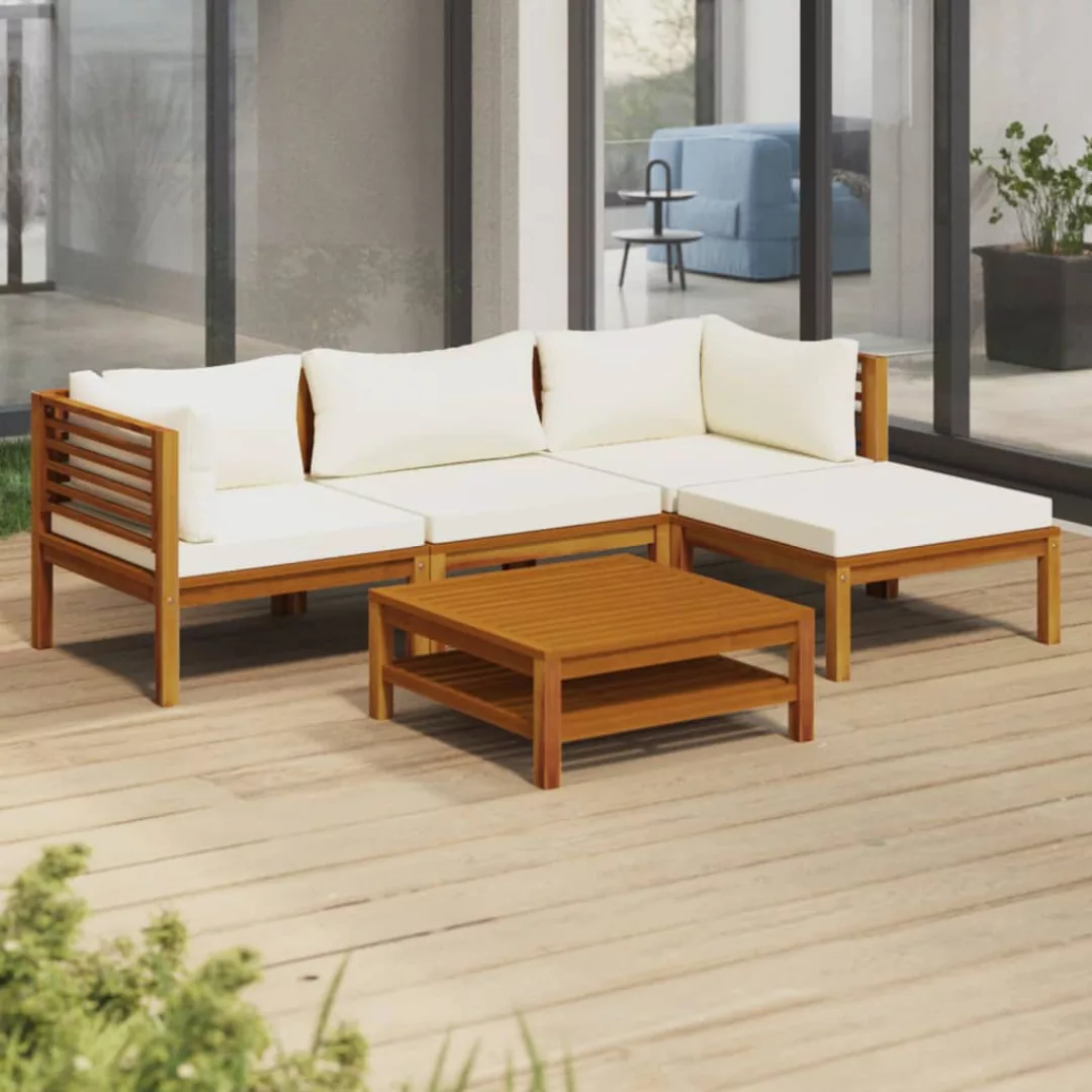 5-tlg. Garten-lounge-set Mit Creme Kissen Massivholz Akazie günstig online kaufen