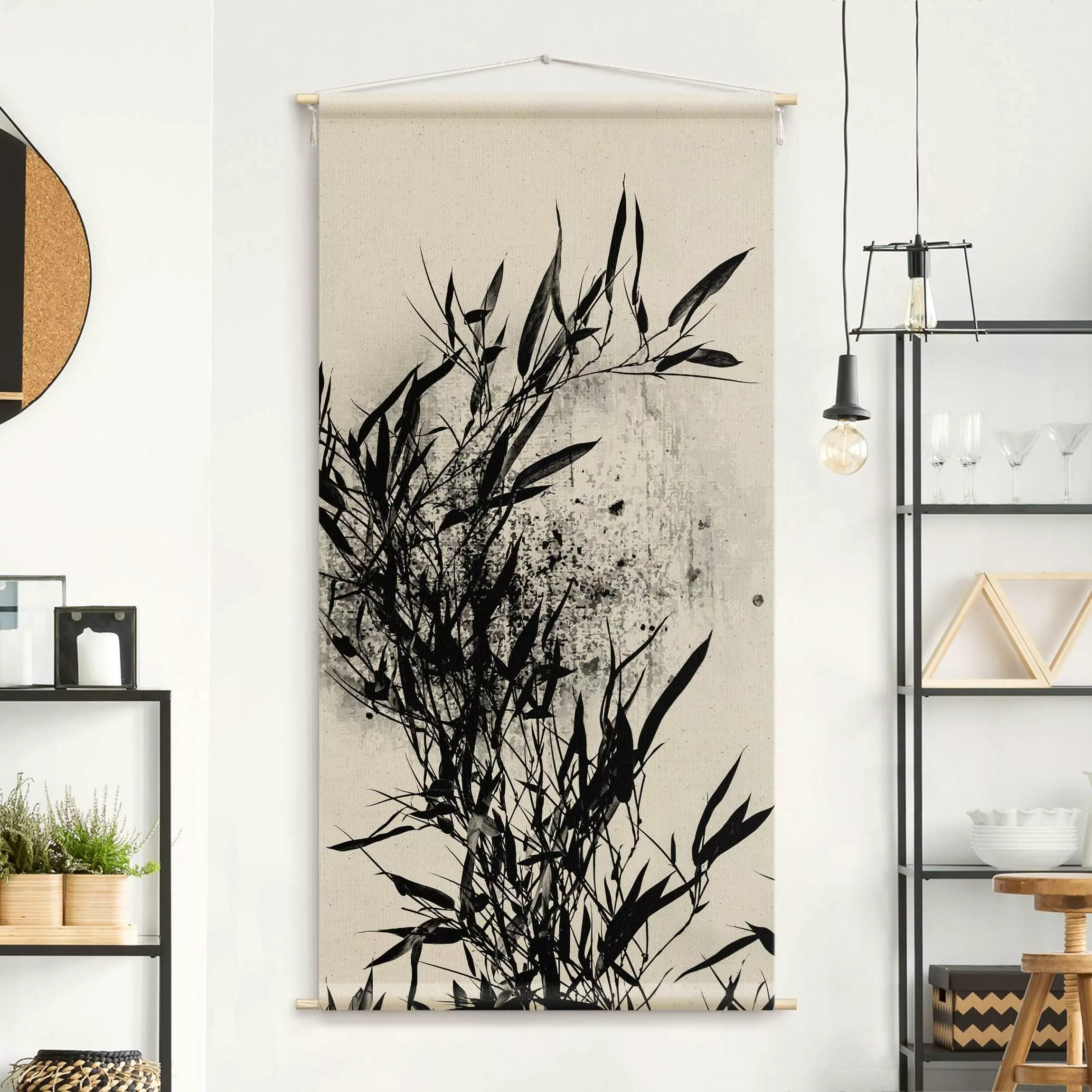Wandteppich Grafische Pflanzenwelt - Schwarzer Bambus günstig online kaufen