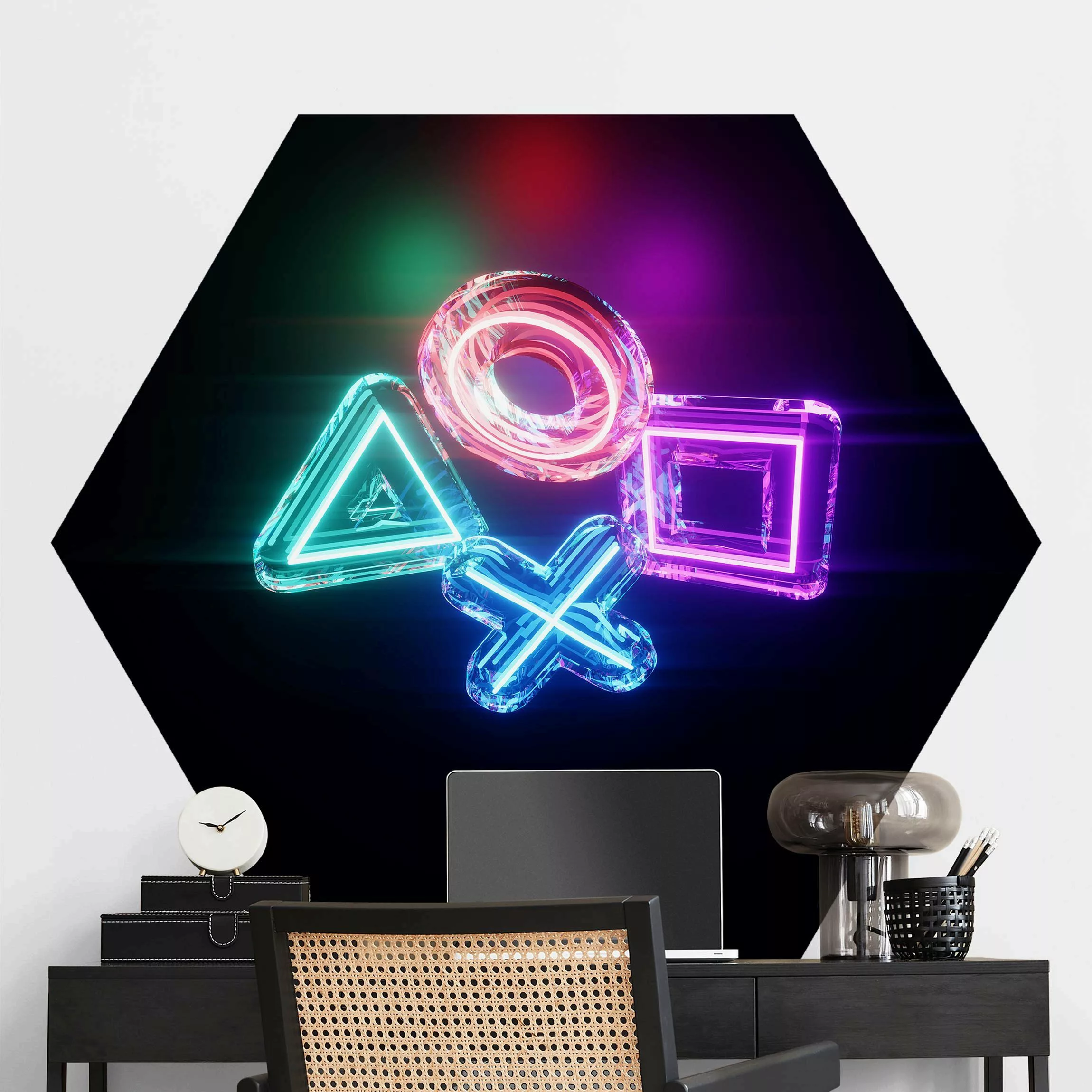 Hexagon Mustertapete selbstklebend Neon Kreis Quadrat Dreieck X günstig online kaufen