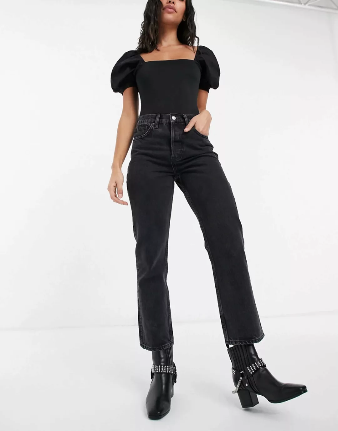 Topshop – Editor – Schwarze Jeans mit geradem Schnitt günstig online kaufen