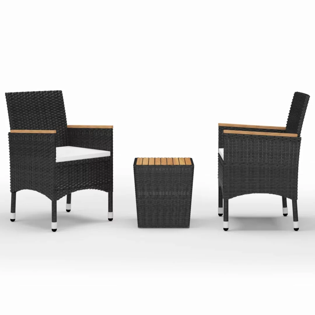 3-tlg. Bistro-set Poly Rattan Und Akazienholz Schwarz günstig online kaufen