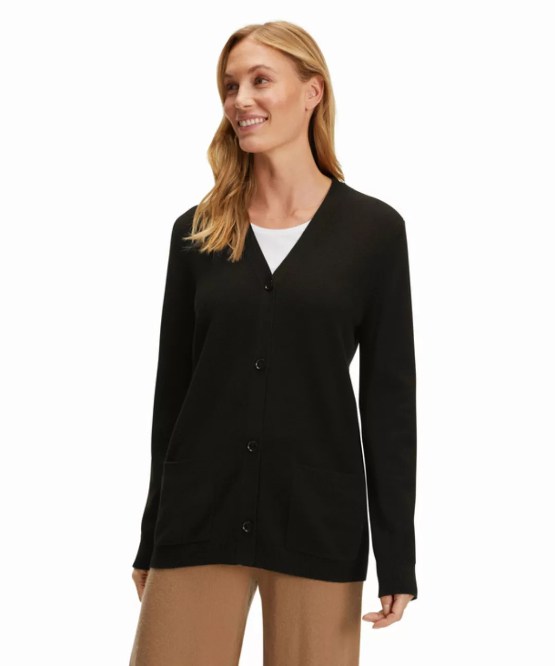 FALKE Damen Jacke V-Ausschnitt, XL, Schwarz, Uni, Kaschmir, 64166-300005 günstig online kaufen