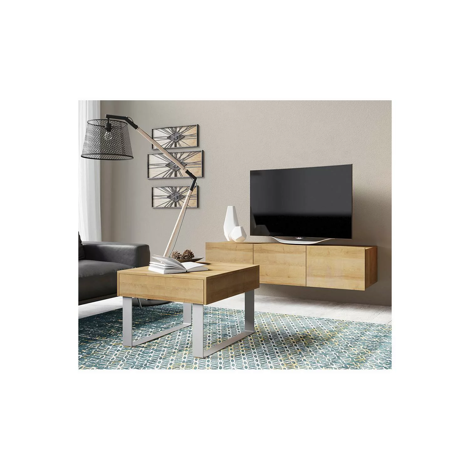 Wohnzimmer TV-Lowboard und Couchtisch in Eiche Gold Nb. CAIRNS-132 günstig online kaufen