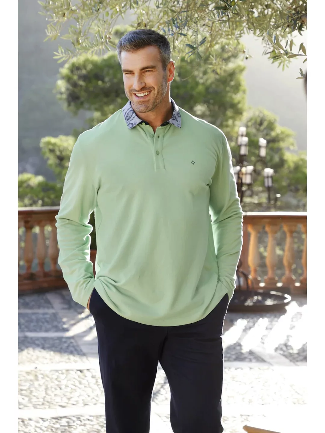 Charles Colby Langarm-Poloshirt EARL DAREN mit Details in Paisley-Muster günstig online kaufen