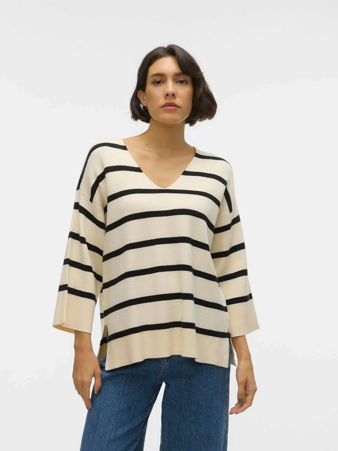 Vero Moda Strickpullover Legerer Feinstrick Pullover Weicher Streifen Sweat günstig online kaufen