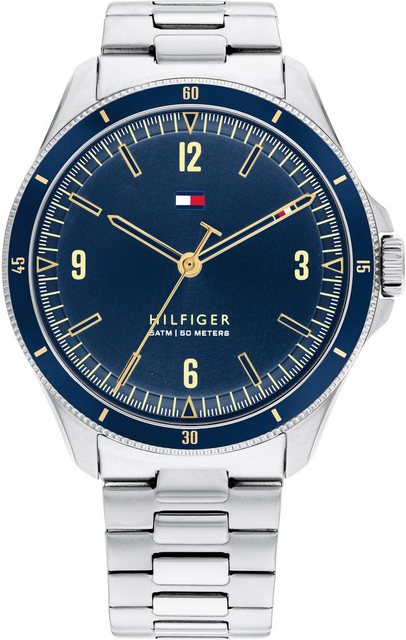 Tommy Hilfiger – Silberfarbene Herren-Armbanduhr mit blauem Ziffernblatt, 1 günstig online kaufen
