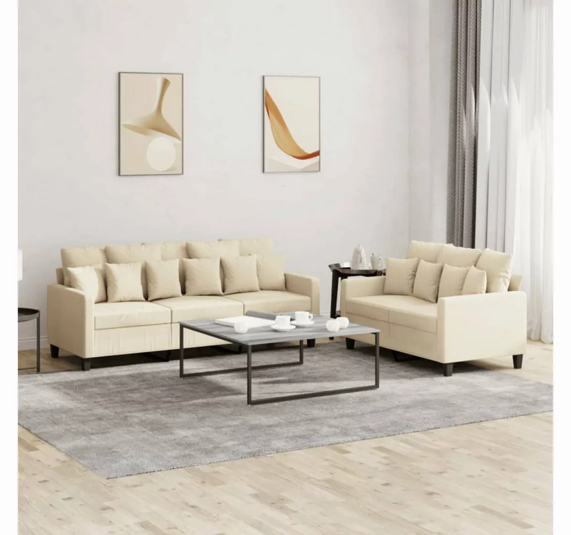 vidaXL Sofa, 2-tlg. Sofagarnitur mit Kissen Creme Stoff günstig online kaufen