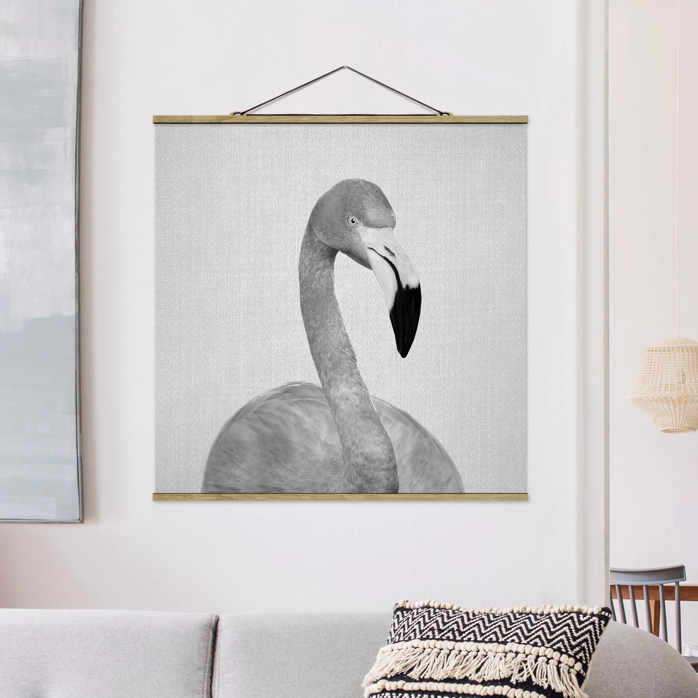 Stoffbild mit Posterleisten Flamingo Fabian Schwarz Weiß günstig online kaufen