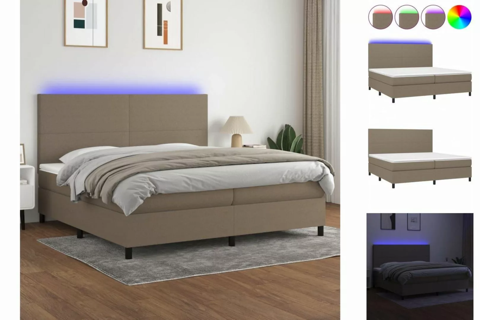 vidaXL Boxspringbett (200 x 200 cm, Schlichtes Design, Taupe), mit LED günstig online kaufen