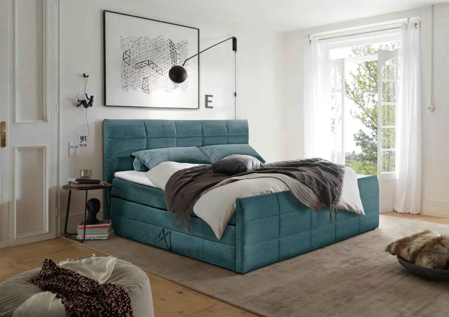 ED EXCITING DESIGN Boxspringbett "Bolivia", harte Seite mit Kokosmatte, wei günstig online kaufen